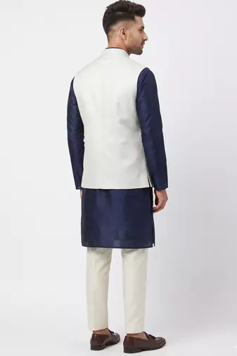  a loyal white self-woven sequin art silk sleeveless mandarin collar men's nehru jacket