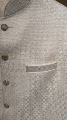  a loyal white self-woven sequin art silk sleeveless mandarin collar men's nehru jacket 4