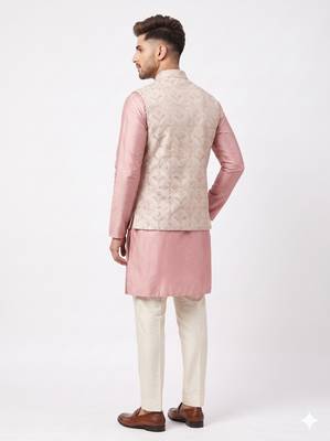 A loyal champagne beige and dusty pink art silk resham zari & sequin embroidered nehru jacket for men 2