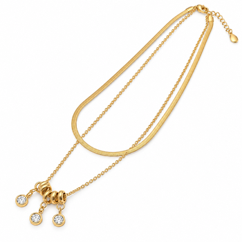 Anti-Tarnish Golden Double-Layer Neck Chain with Elegant Crystal Drop Charms – Modern Luxury Jewellery 3