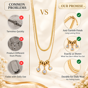 Anti-Tarnish Golden Double-Layer Neck Chain with Elegant Crystal Drop Charms – Modern Luxury Jewellery 4