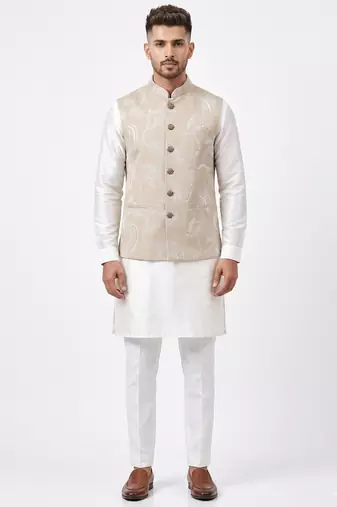 A loyal premium floral embroidered art silk nehru jacket with resham and sequin work