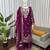 Plum purple jmc silk blend thread work suit set
