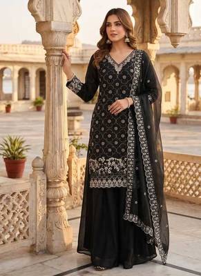 Black fendy embroidered kurti palazzo set 1