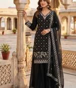 Black fendy embroidered kurti palazzo set