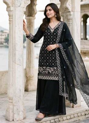 Black fendy embroidered kurti palazzo set 2