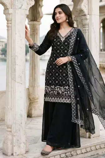 Black fendy embroidered kurti palazzo set