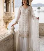White fendy embroidered kurti palazzo set