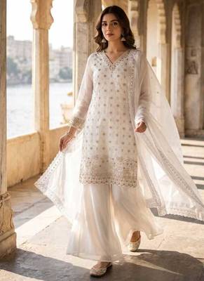 White fendy embroidered kurti palazzo set 2