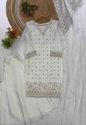 White fendy embroidered kurti palazzo set 3