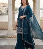 Navy blue fendy embroidered kurti palazzo set