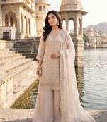 Champagne beige fendy embroidered kurti palazzo set