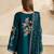 Peacock teal blue mul chanderi embroidered suit set