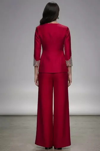 Red embroidered Silk co ord set