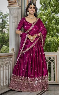 Mesmerizing Pink Chinon Silk Sequins Embroidered Indian Latest Designer lehenga choli 1