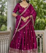 Mesmerizing Pink Chinon Silk Sequins Embroidered Indian Latest Designer lehenga choli