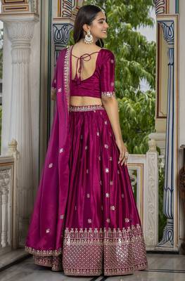 Mesmerizing Pink Chinon Silk Sequins Embroidered Indian Latest Designer lehenga choli 4