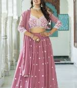Bewitching Light Pink Faux Georgette Sequins, Thread Embroidered Work With Moti Lace Indian Latest Design lehenga choli