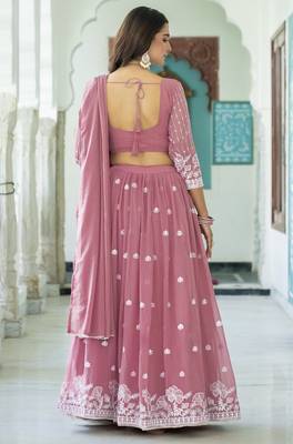 Bewitching Light Pink Faux Georgette Sequins, Thread Embroidered Work With Moti Lace Indian Latest Design lehenga choli 4