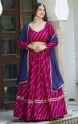 Graceful Pink Faux Georgette Embroidery Sequins, Thread Work With Lace Indian Latest Design lehenga choli 1