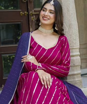 Graceful Pink Faux Georgette Embroidery Sequins, Thread Work With Lace Indian Latest Design lehenga choli 2
