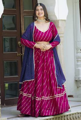 Graceful Pink Faux Georgette Embroidery Sequins, Thread Work With Lace Indian Latest Design lehenga choli 5