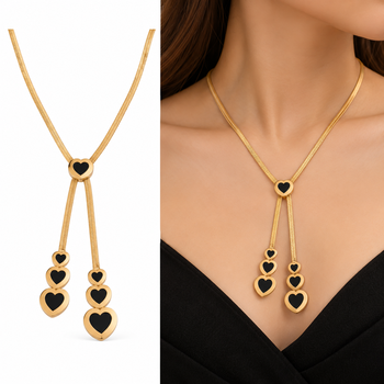 Anti-Tarnish Golden Heart Cascade Neck Chain with Elegant Black Heart Charms 1