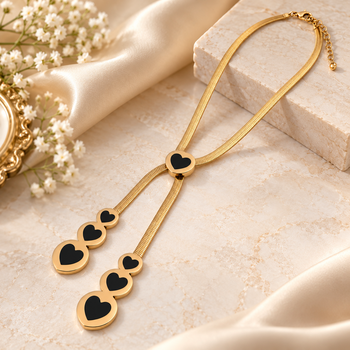 Anti-Tarnish Golden Heart Cascade Neck Chain with Elegant Black Heart Charms 2