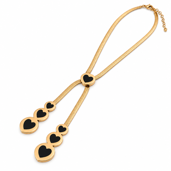 Anti-Tarnish Golden Heart Cascade Neck Chain with Elegant Black Heart Charms 3