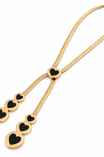 Anti-Tarnish Golden Heart Cascade Neck Chain with Elegant Black Heart Charms