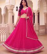 Appealing Pink Soft Georgette Zari and Cording Lacework with Leheriya Print Indian Latest Designer lehenga choli