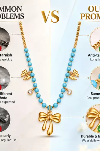 Anti-Tarnish Golden Butterfly Charm Neck Chain with Sky Blue Beads and Elegant Crystal Accents