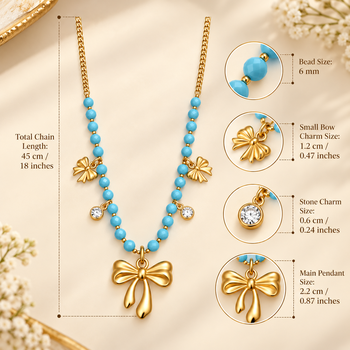 Anti-Tarnish Golden Butterfly Charm Neck Chain with Sky Blue Beads and Elegant Crystal Accents 5