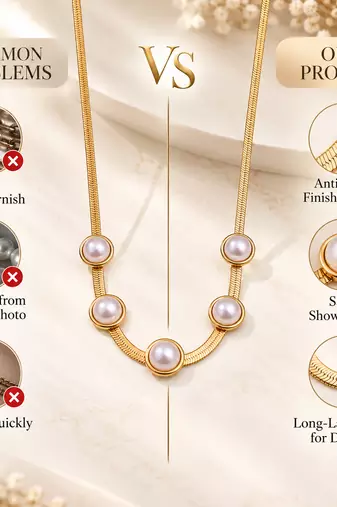 Anti-Tarnish Golden Snake Chain Necklace with Elegant Pearl Accents – Timeless & Sophisticated Style