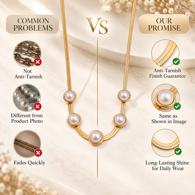 Anti-Tarnish Golden Snake Chain Necklace with Elegant Pearl Accents – Timeless & Sophisticated Style