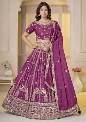 lovely Regal Pink Chinon Silk Embroidery Zari, Sequins  Work Indian Latest Designer lehenga choli 1
