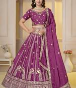 lovely Regal Pink Chinon Silk Embroidery Zari, Sequins  Work Indian Latest Designer lehenga choli