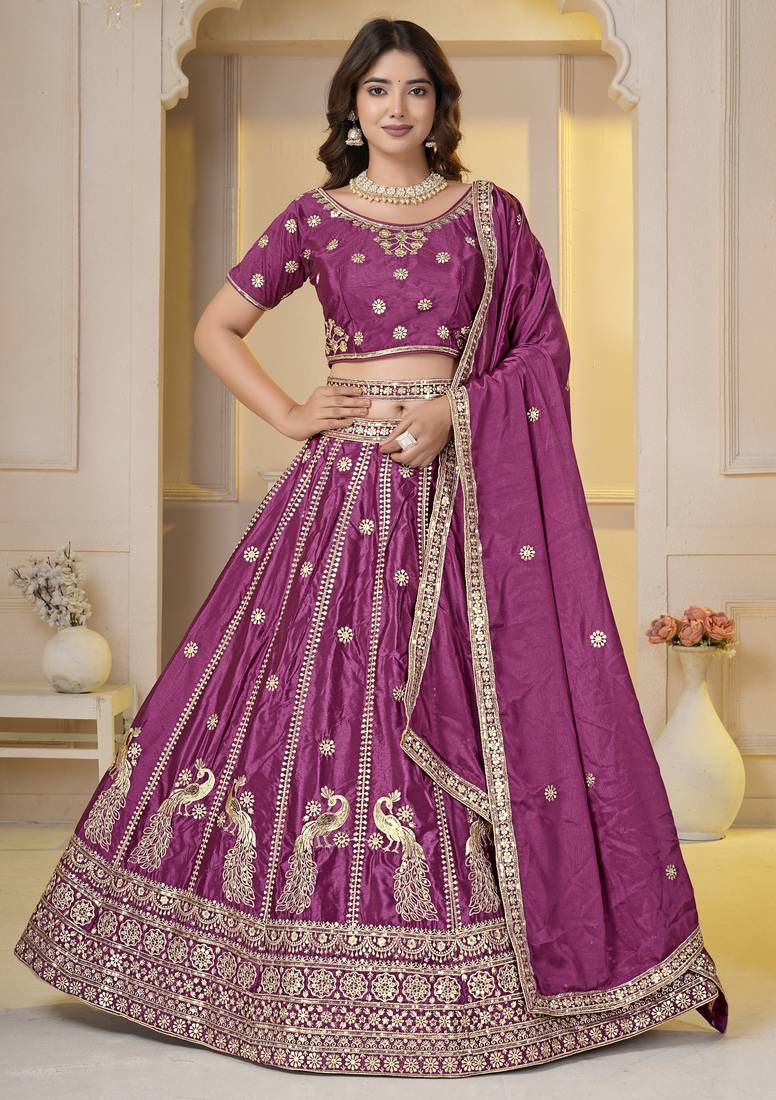 lovely Regal Pink Chinon Silk Embroidery Zari, Sequins  Work Indian Latest Designer lehenga choli