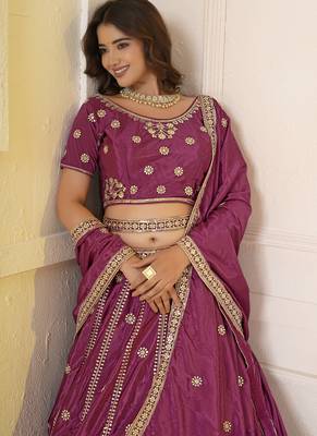 lovely Regal Pink Chinon Silk Embroidery Zari, Sequins  Work Indian Latest Designer lehenga choli 2