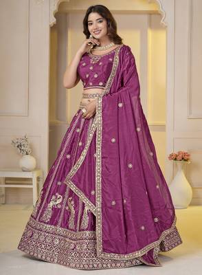 lovely Regal Pink Chinon Silk Embroidery Zari, Sequins  Work Indian Latest Designer lehenga choli 5