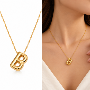 Anti-Tarnish Golden BB Pendant Neck Chain – Chic, Minimalist & Timeless Statement Jewellery for Everyday Elegance 1