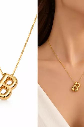 Anti-Tarnish Golden BB Pendant Neck Chain – Chic, Minimalist & Timeless Statement Jewellery for Everyday Elegance