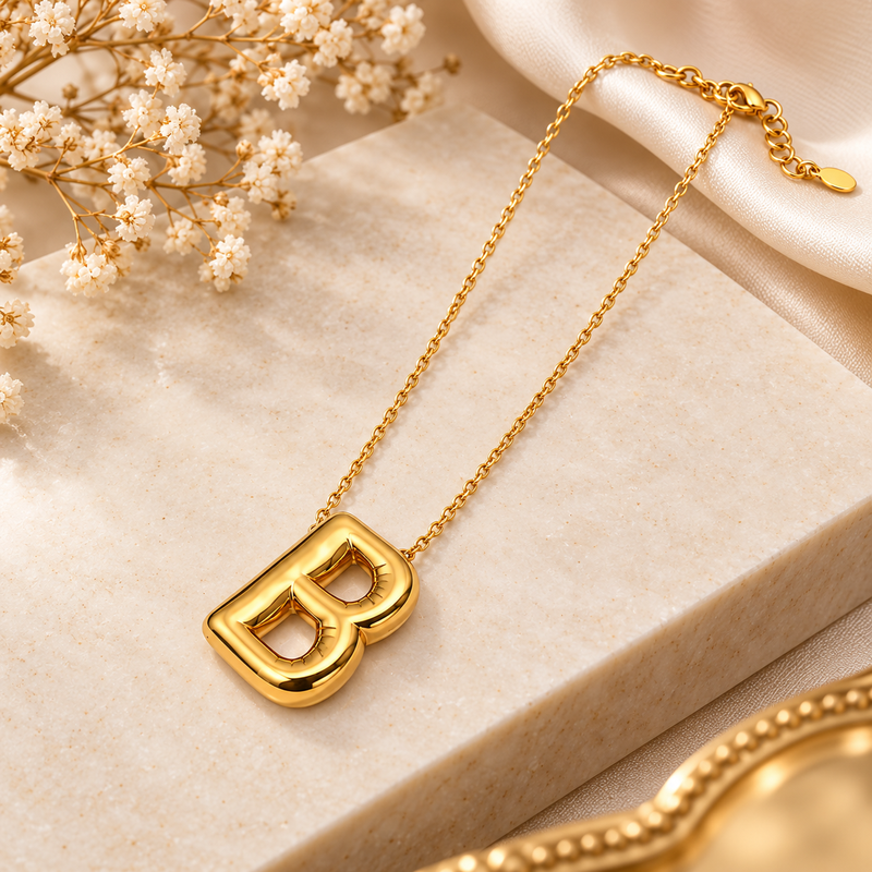 Anti-Tarnish Golden BB Pendant Neck Chain – Chic, Minimalist & Timeless Statement Jewellery for Everyday Elegance