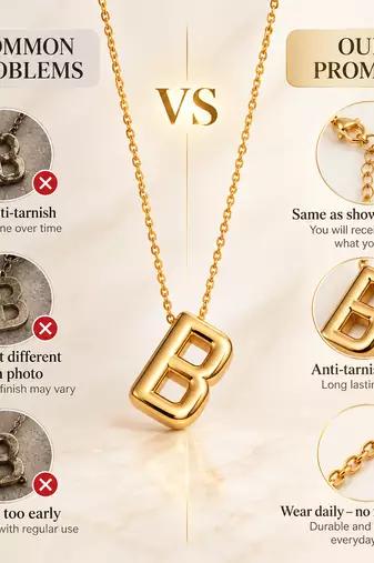 Anti-Tarnish Golden BB Pendant Neck Chain – Chic, Minimalist & Timeless Statement Jewellery for Everyday Elegance