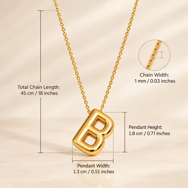 Anti-Tarnish Golden BB Pendant Neck Chain – Chic, Minimalist & Timeless Statement Jewellery for Everyday Elegance