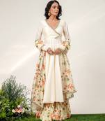 Ivory embroidered chanderi organza anarkali set