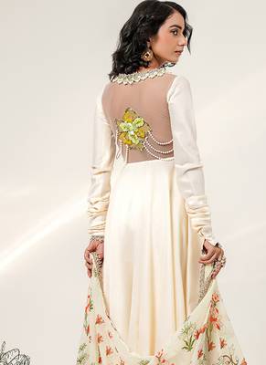 Ivory embroidered chanderi organza anarkali set 5