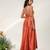 Rust orange embroidered chanderi halter panel dress