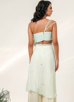 Cruise blue and ivory embroidered organza and georgette sharara set 4