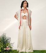 Cruise blue and ivory embroidered organza and georgette sharara and kaftan shirt set